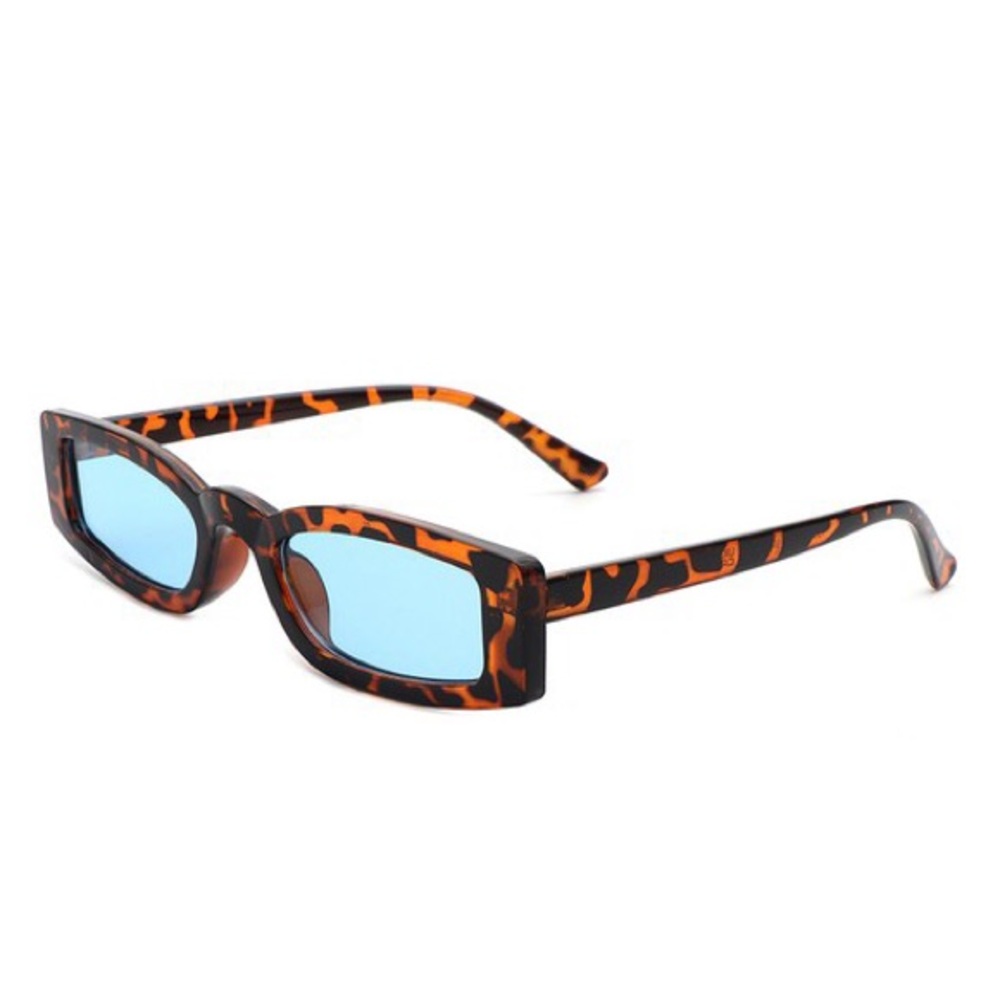 Tortoise Shell Rectangular Sunglasses with Blue Lenses